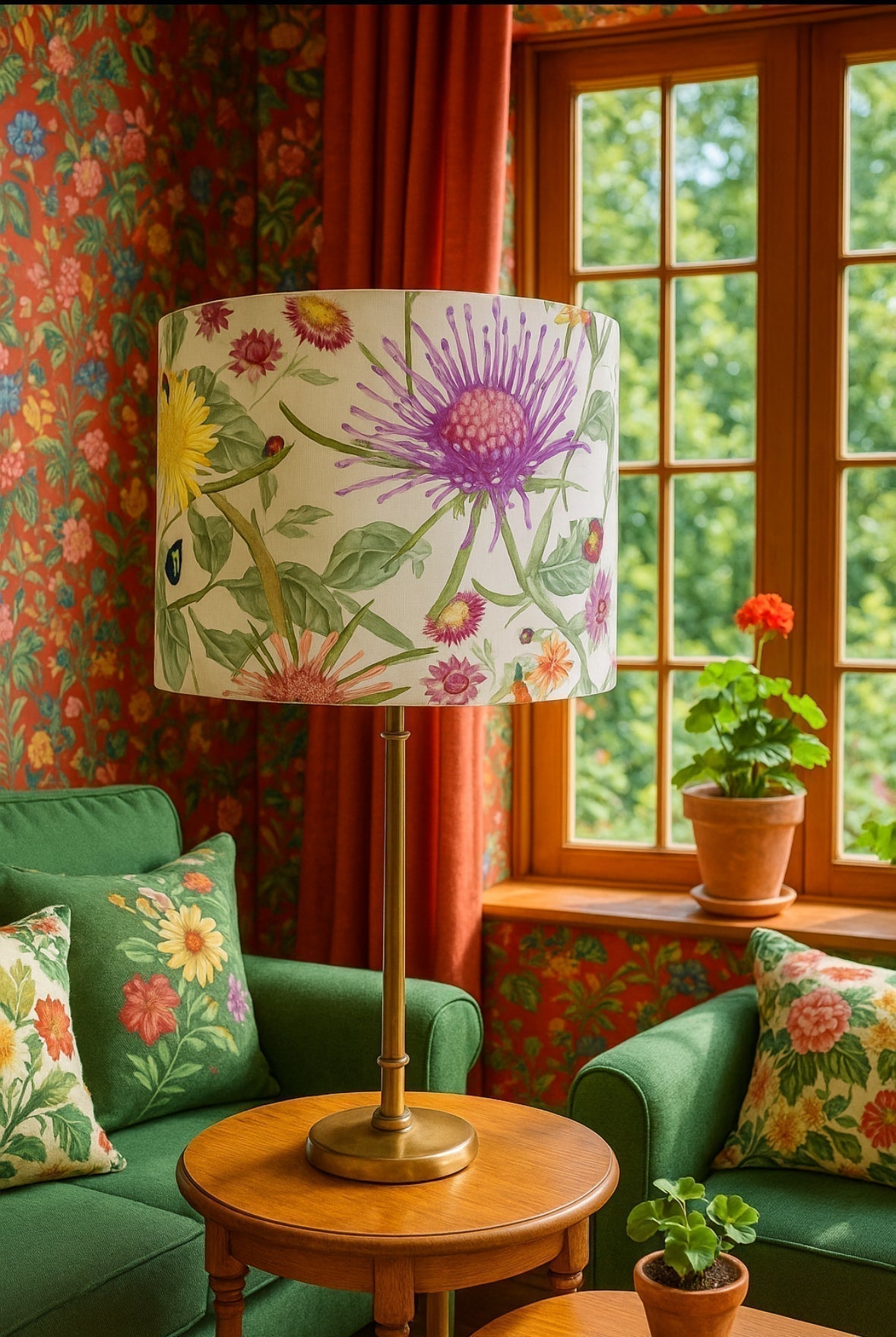 Tamara Design Co Australian artist, native wildflower handmade fabric lampshade