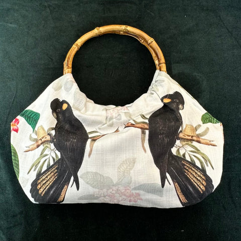 ijustlovethatfabric Vintage Style fabric bag - Black Cockatoos with yellow tails