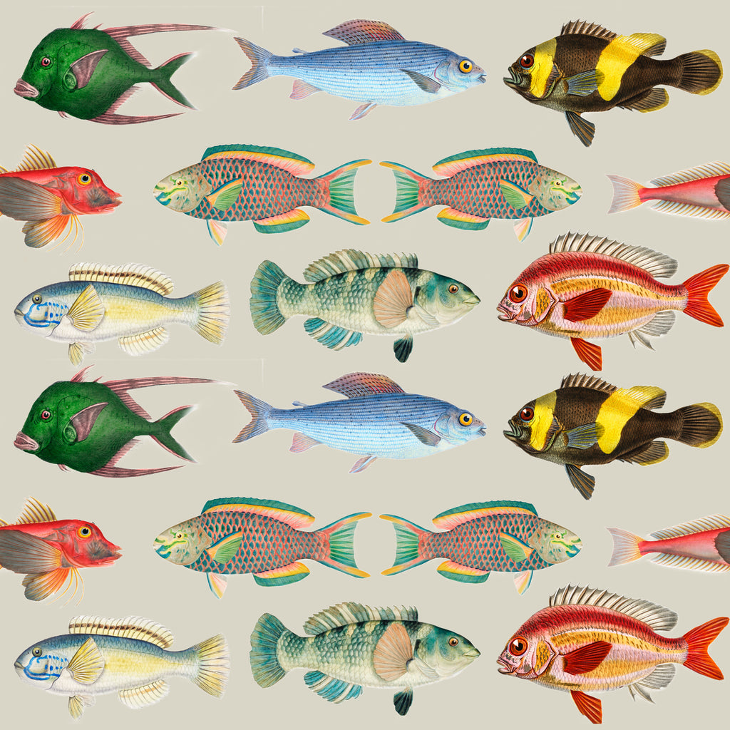ijustlovethatfabricstore Fish Fabric - Fishing Around Fish Fabric - natural 100% linen