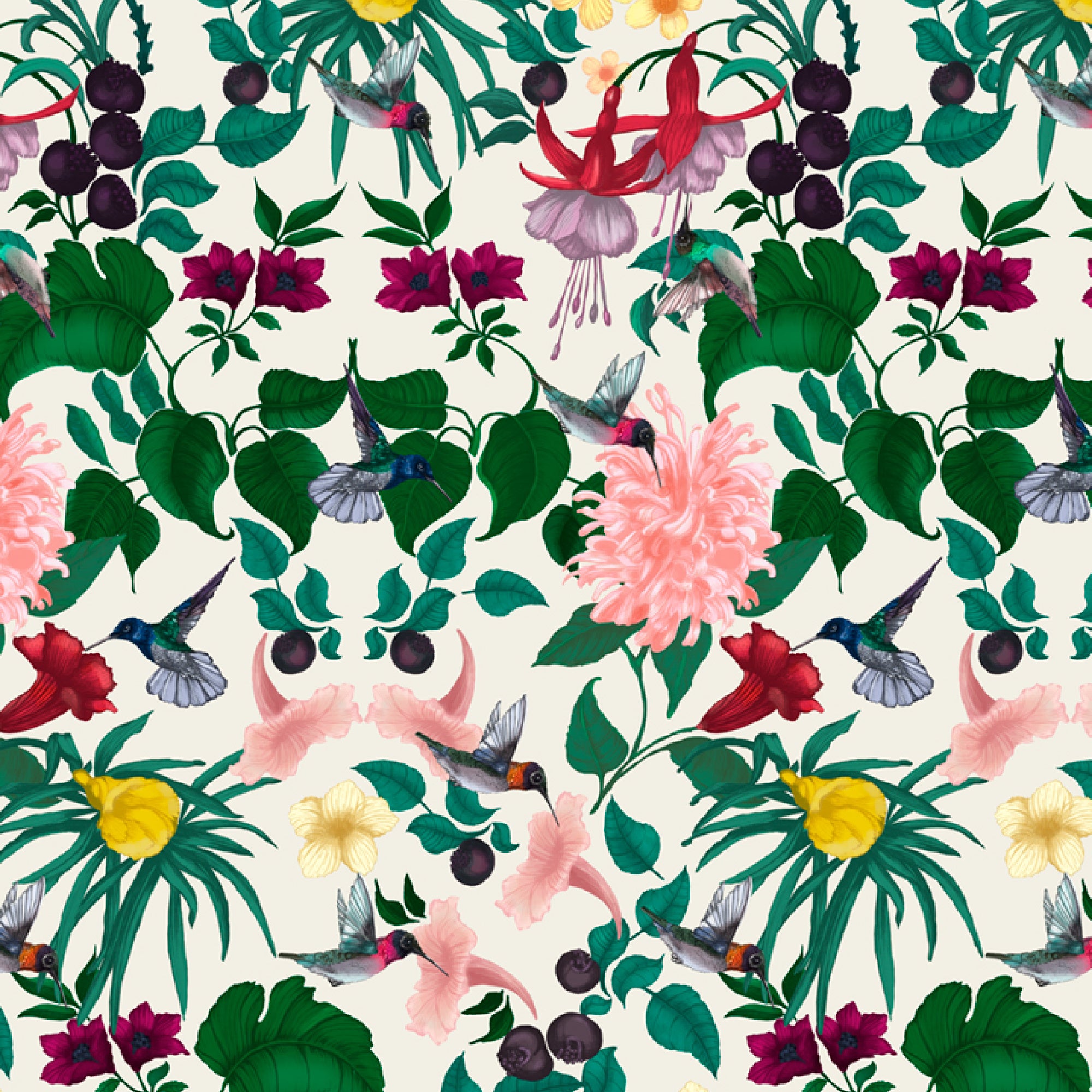 Hummingbird and flower fabric