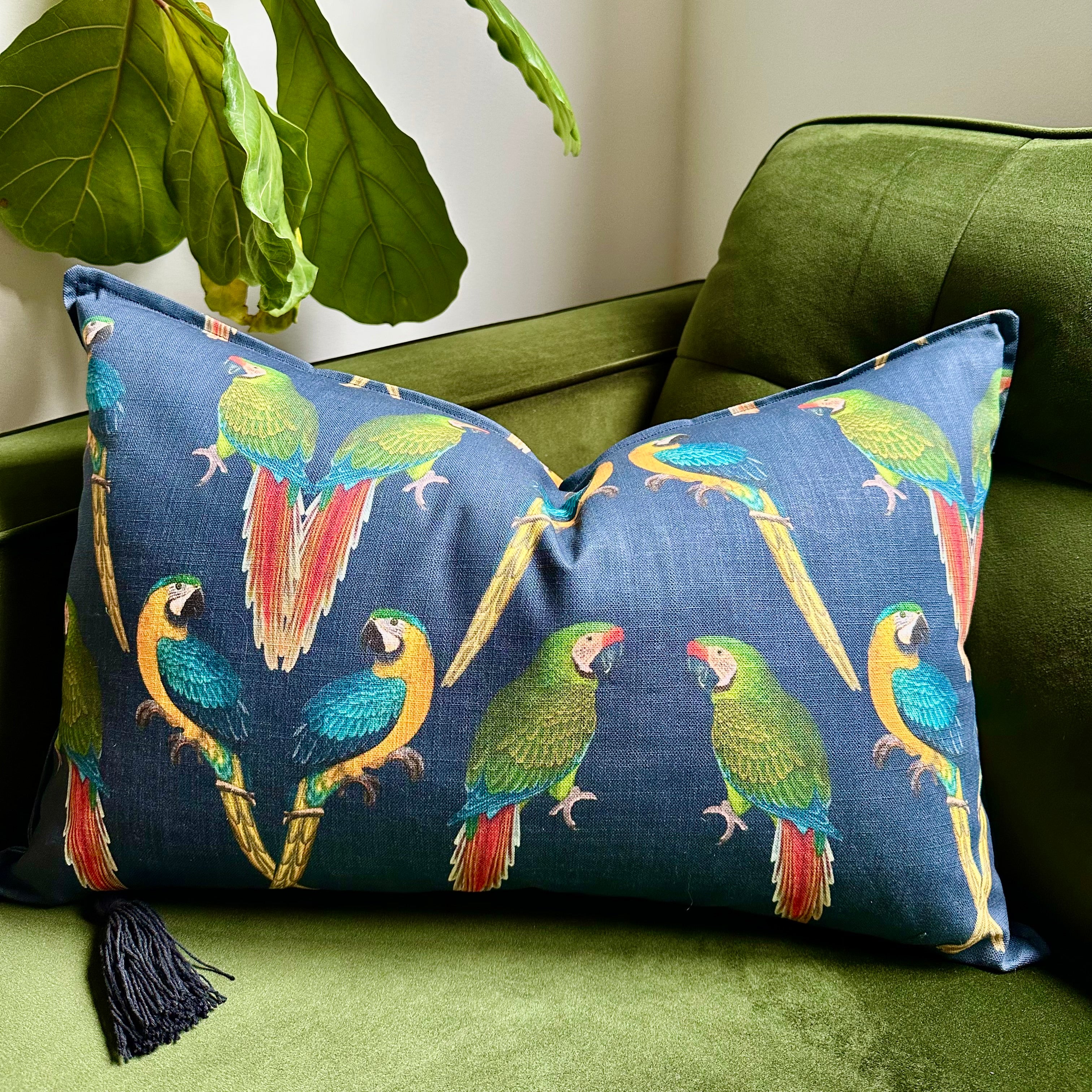 ijustlovethatfabricstore Parrot fabric cushion cover - macaw on navy