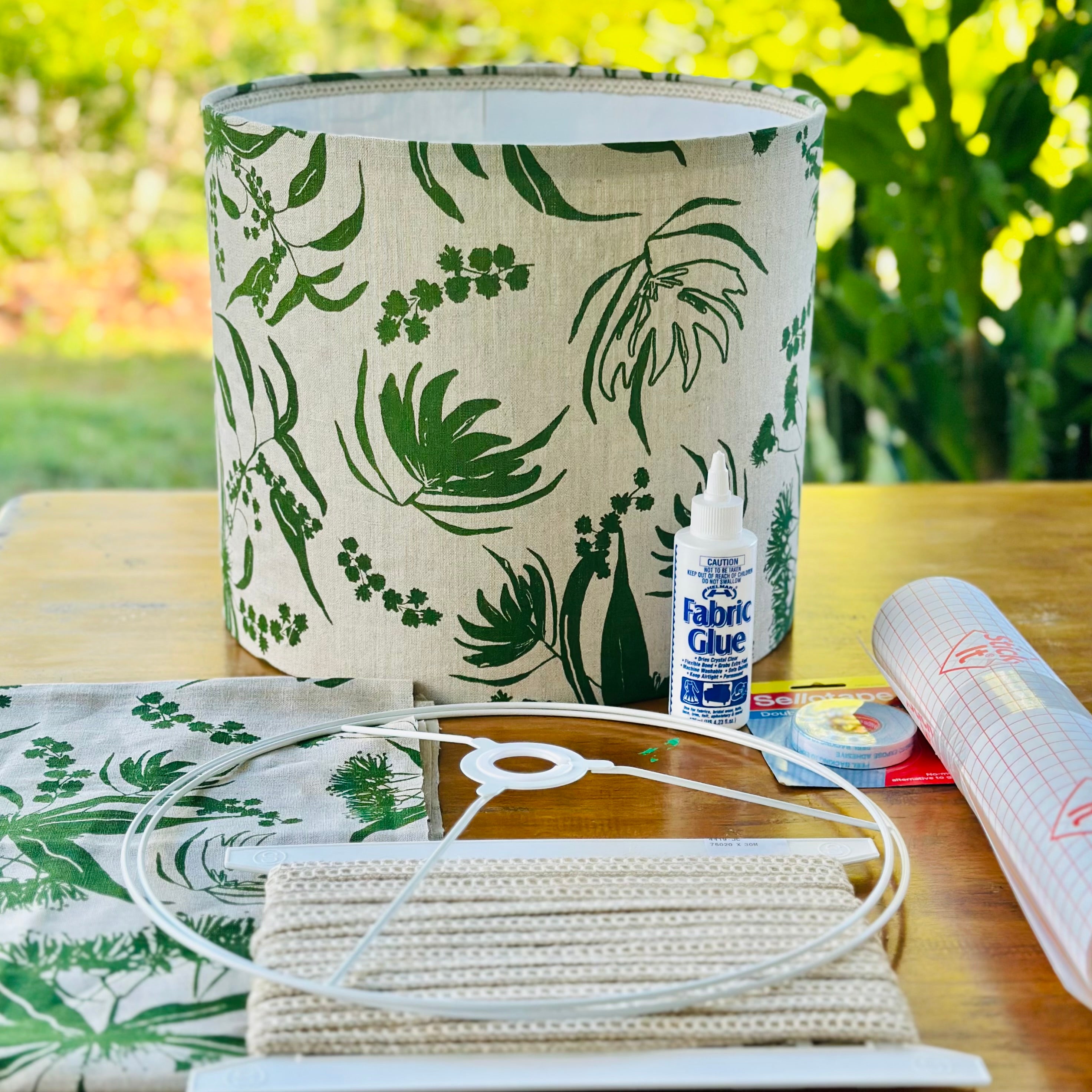 ijustlovethatfabric Lampshade Making DIY Kit - Botanical Local Forage - Envy Green/flax