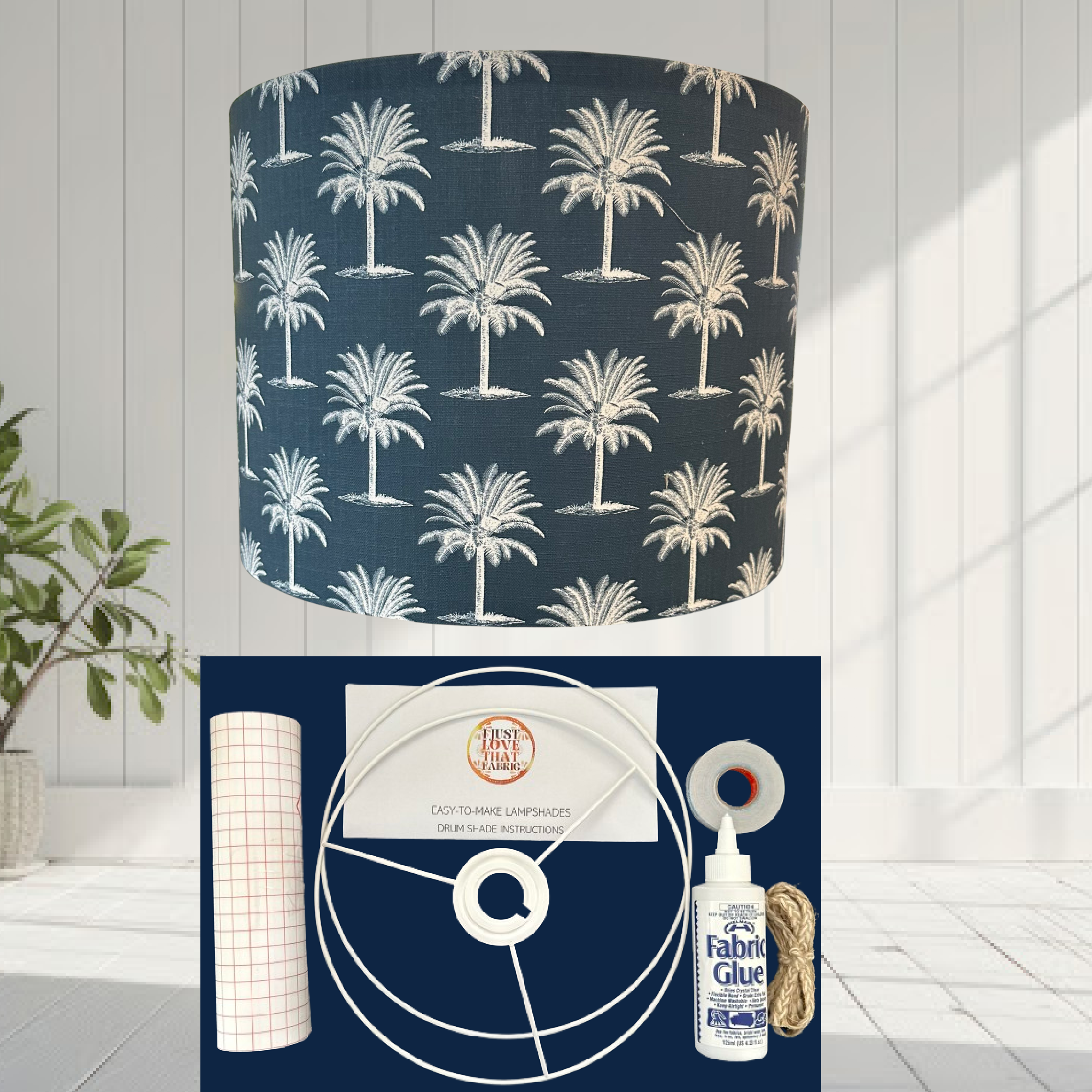 ijustlovethatfabric Lampshade making DIY kit - including Navy Palm Tree fabric