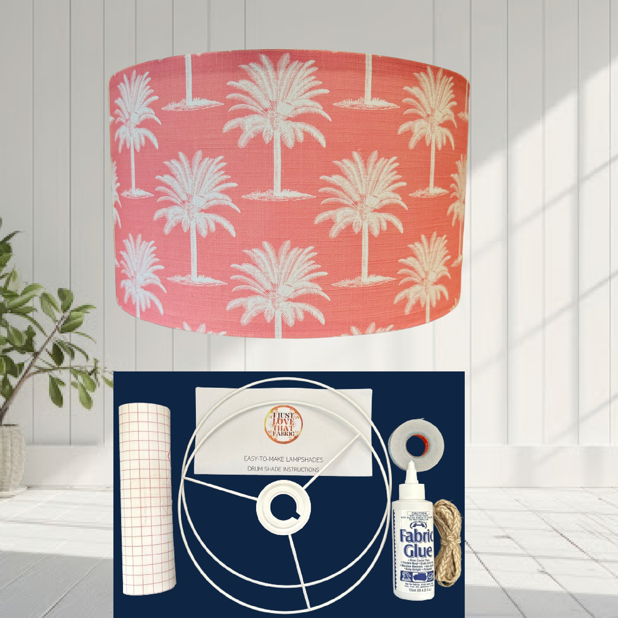 ijustlovethatfabric Lampshade making DIY kit - including Palm Tree Pink