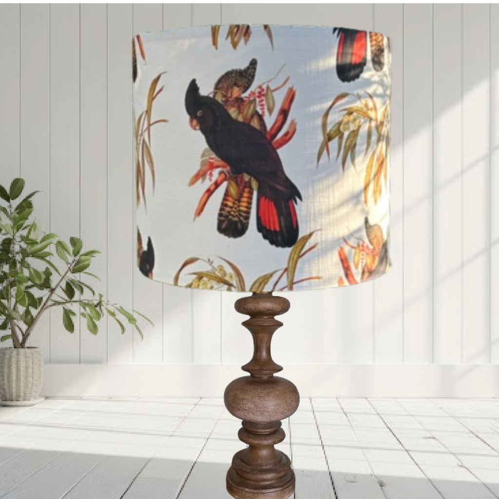 ijustlovethatfabric Lampshade - Australian Black Cockatoo with red tail feathers