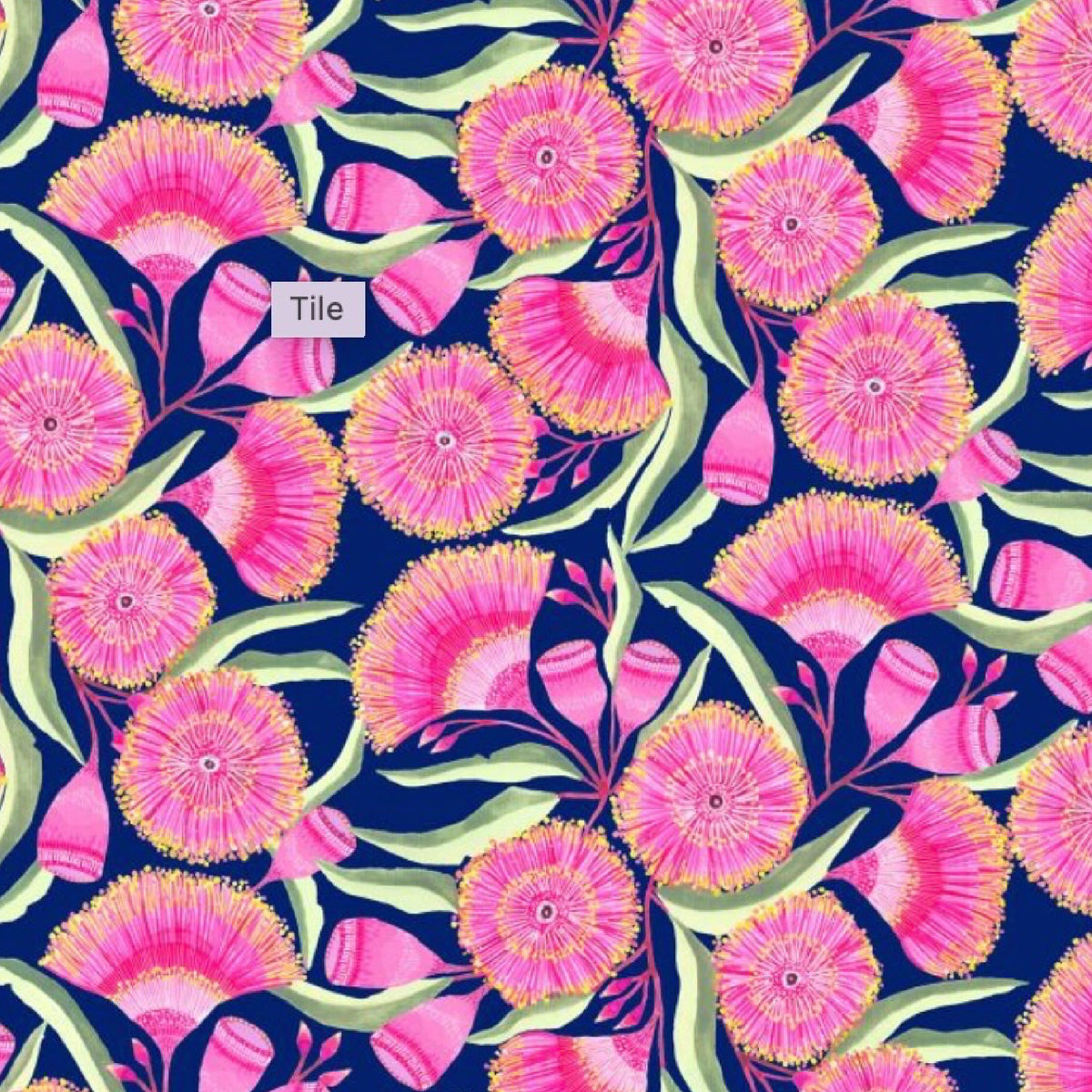 ijustlovethatfabricstore Australian Pink Gum Blossom Flower Fabric - navy