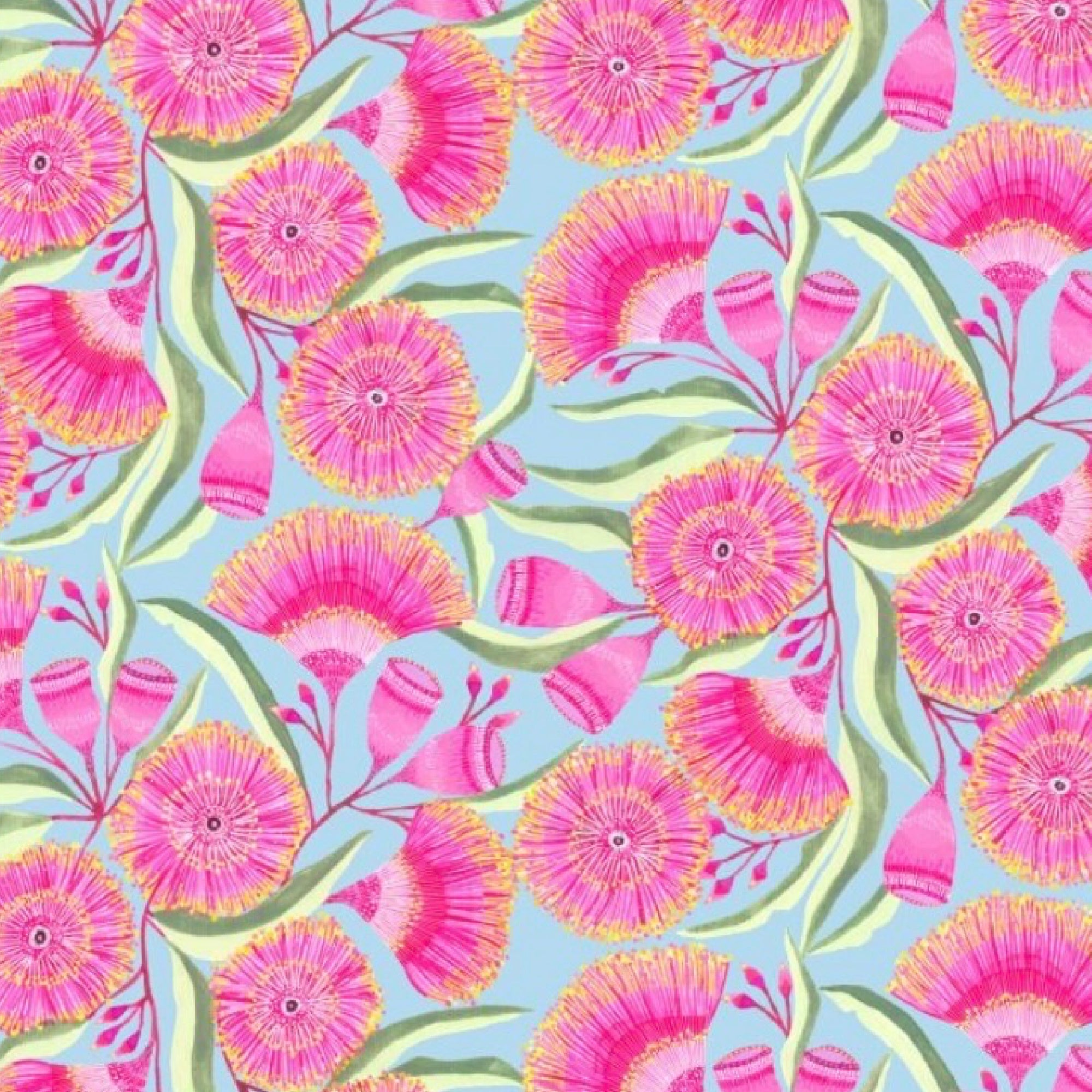 ijustlovethatfabricstore Australian Pink Gum Blossom Flower Fabric - blue