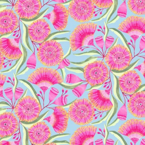 ijustlovethatfabricstore Australian Pink Gum Blossom Flower Fabric - blue