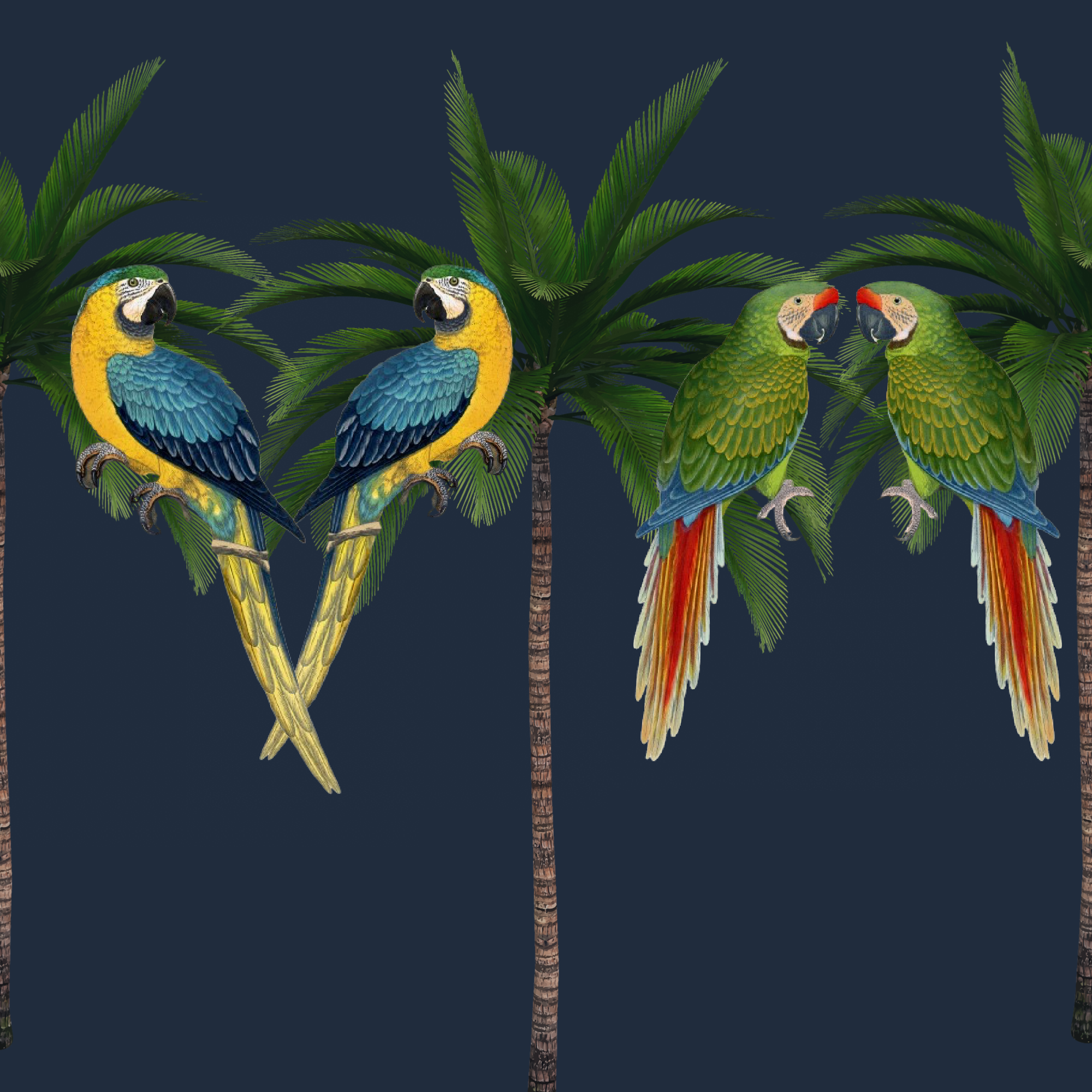 ijustlovethatfabricstore Parrots & Palms Fabric on deep navy