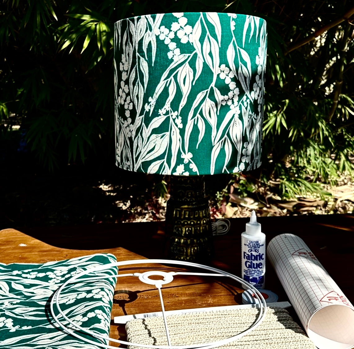 ijustlovethatfabric Lampshade Making DIY Kit - Nuts about Wattle Forest Green