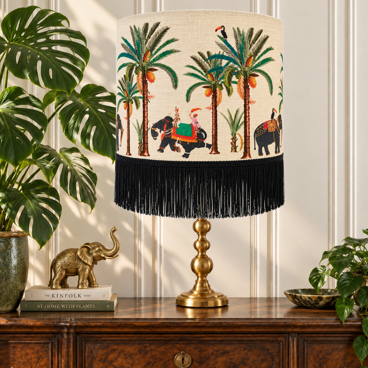 ijustlovethatfabric Elephant Fabric Lampshade - Black fringing Handmade with Australian Fabric