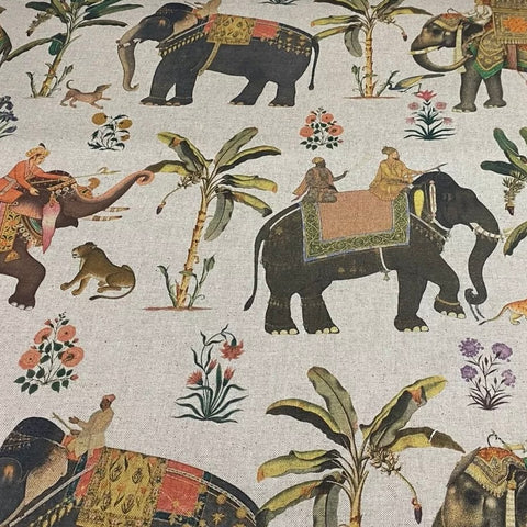 ijustlovethatfabricstore India Elephants & Mahout Linen Fabric