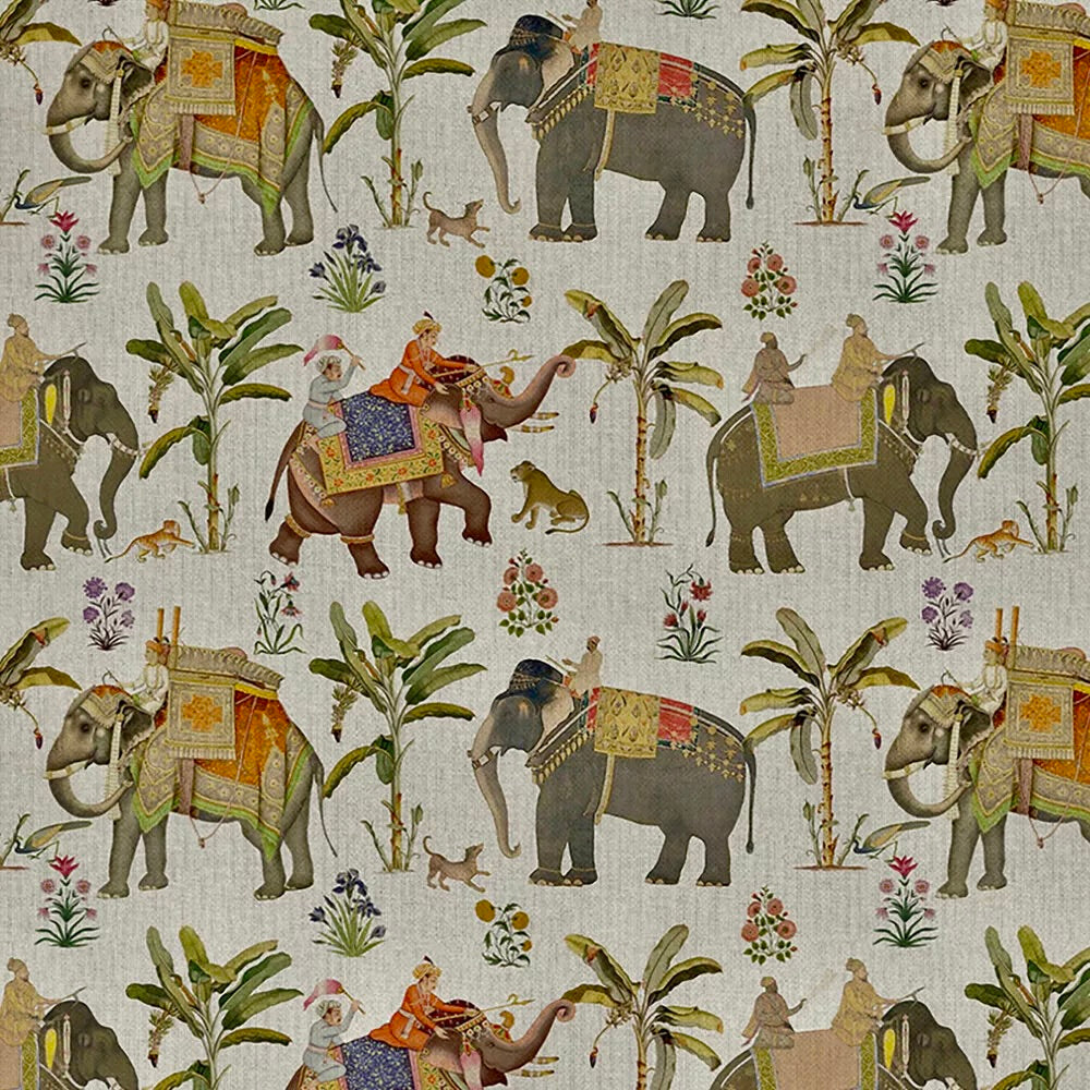 ijustlovethatfabricstore India Elephants & Mahout Linen Fabric