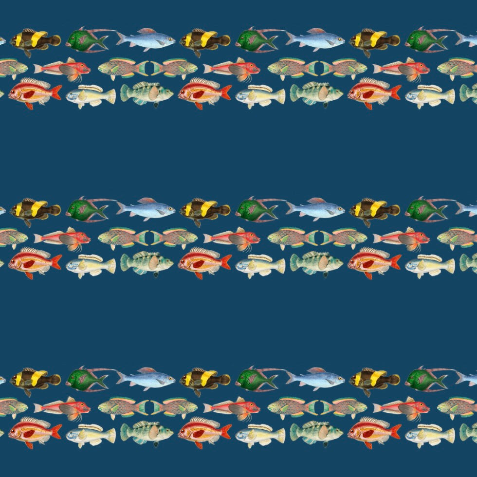 ijustlovethatfabricstore Fishing Around Fish Fabric Deep Sea Blue