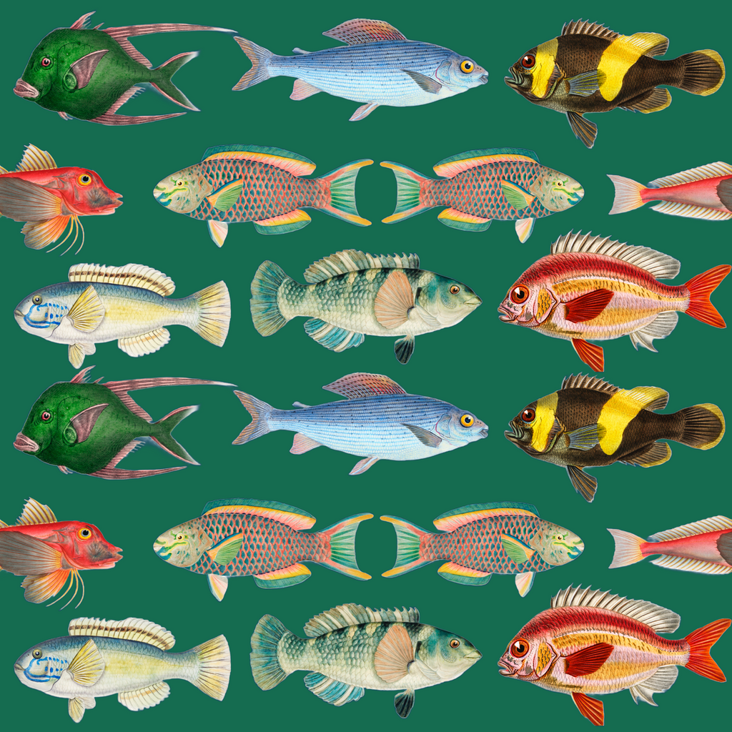 ijustlovethatfabricstore Fish Fabric -Fishing Around Fish Fabric- emerald ocean