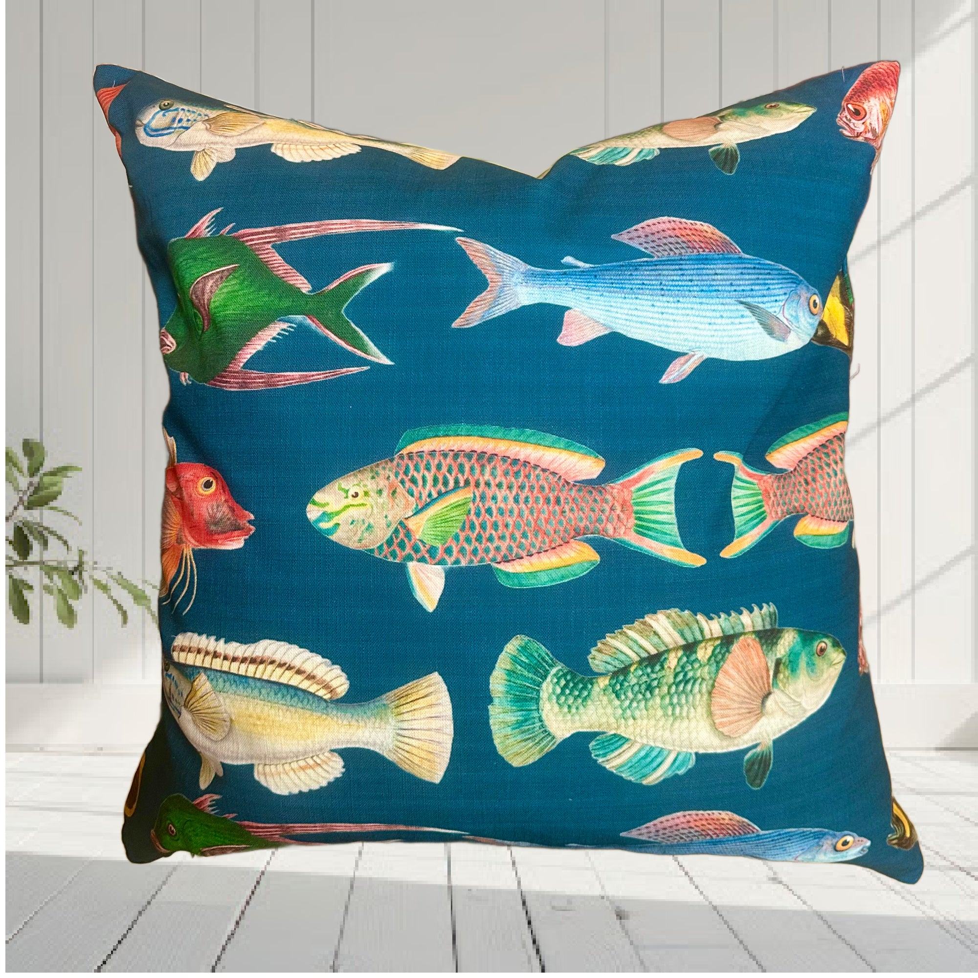 I Just Love That Fabric Fishing Around Navy Cushion