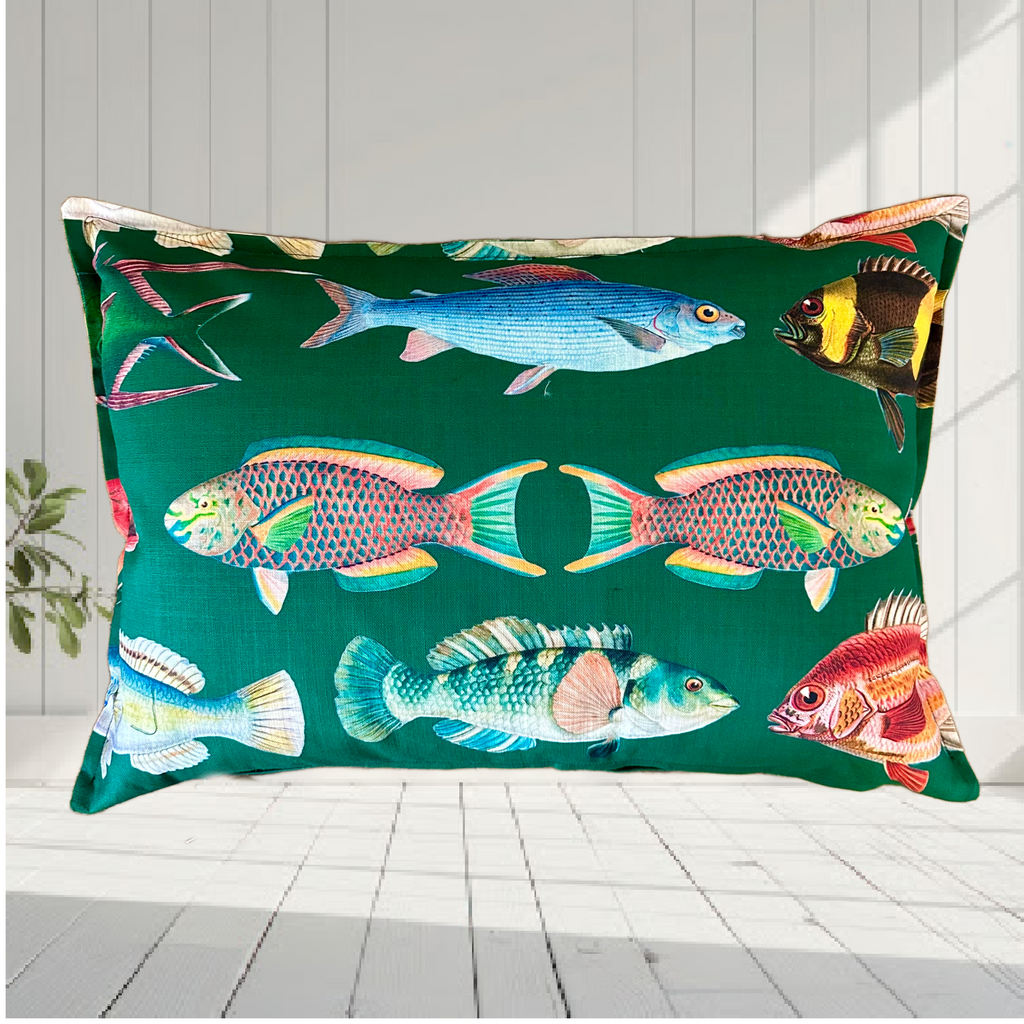 I Just Love That Fabric Fish Fabric - Fishing Around deep sea green