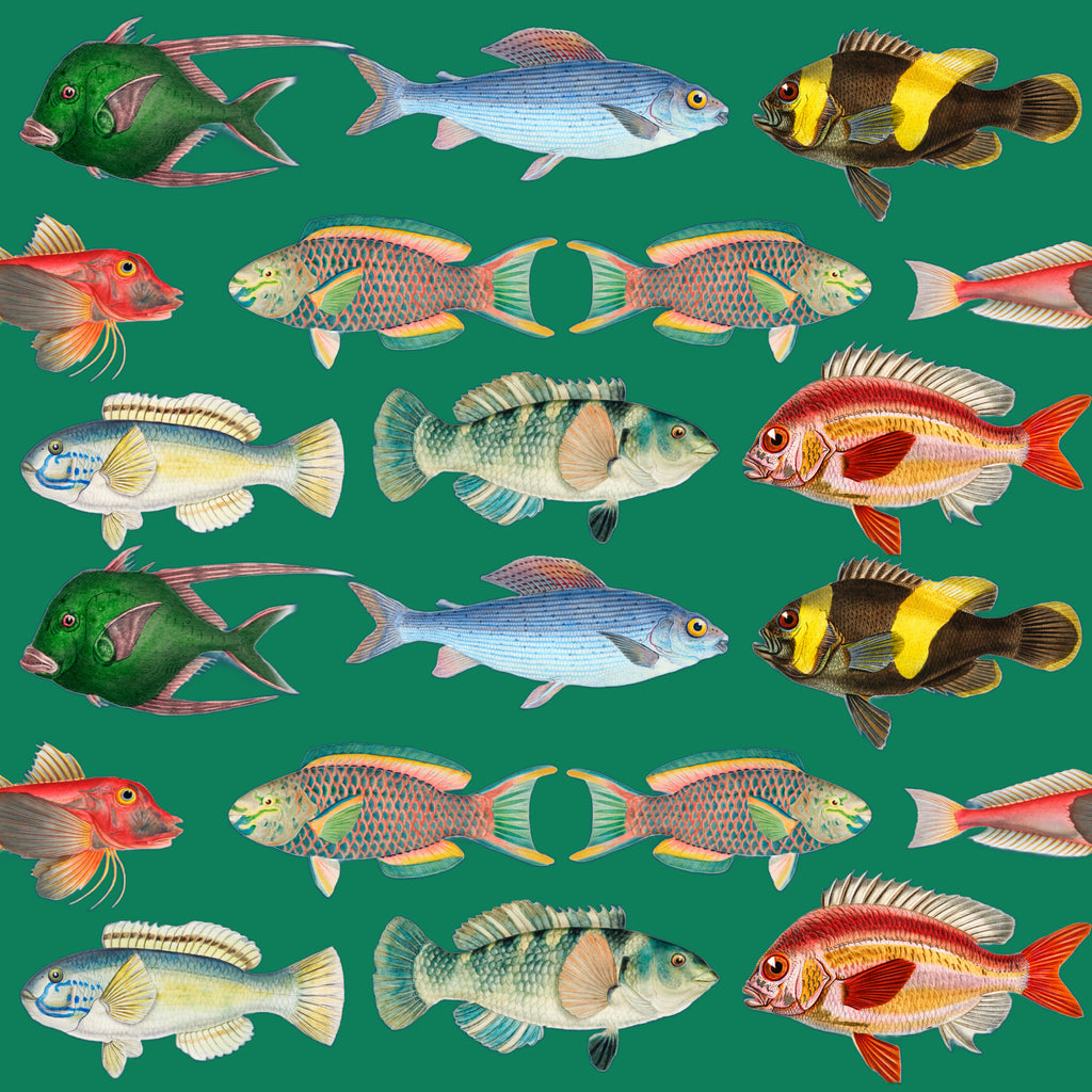 I Just Love That Fabric Fish Fabric - Fishing Around deep sea green