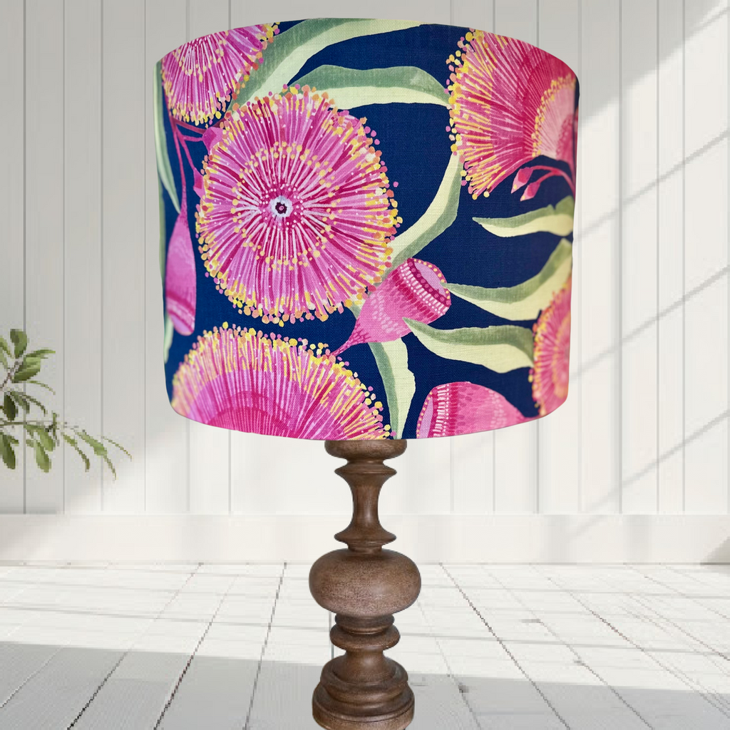 ijustlovethatfabric Lampshade - Pink Gum Blossom on navy fabric