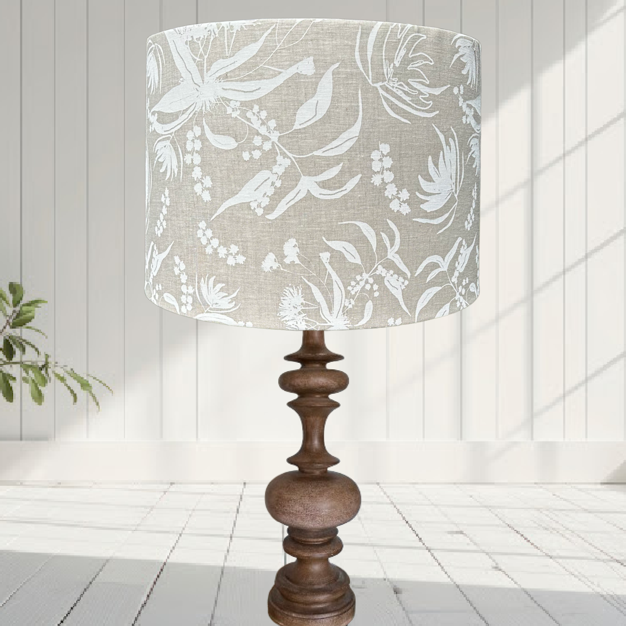 ijustlovethatfabric Lampshade - Foragers Delight white on oatmeal