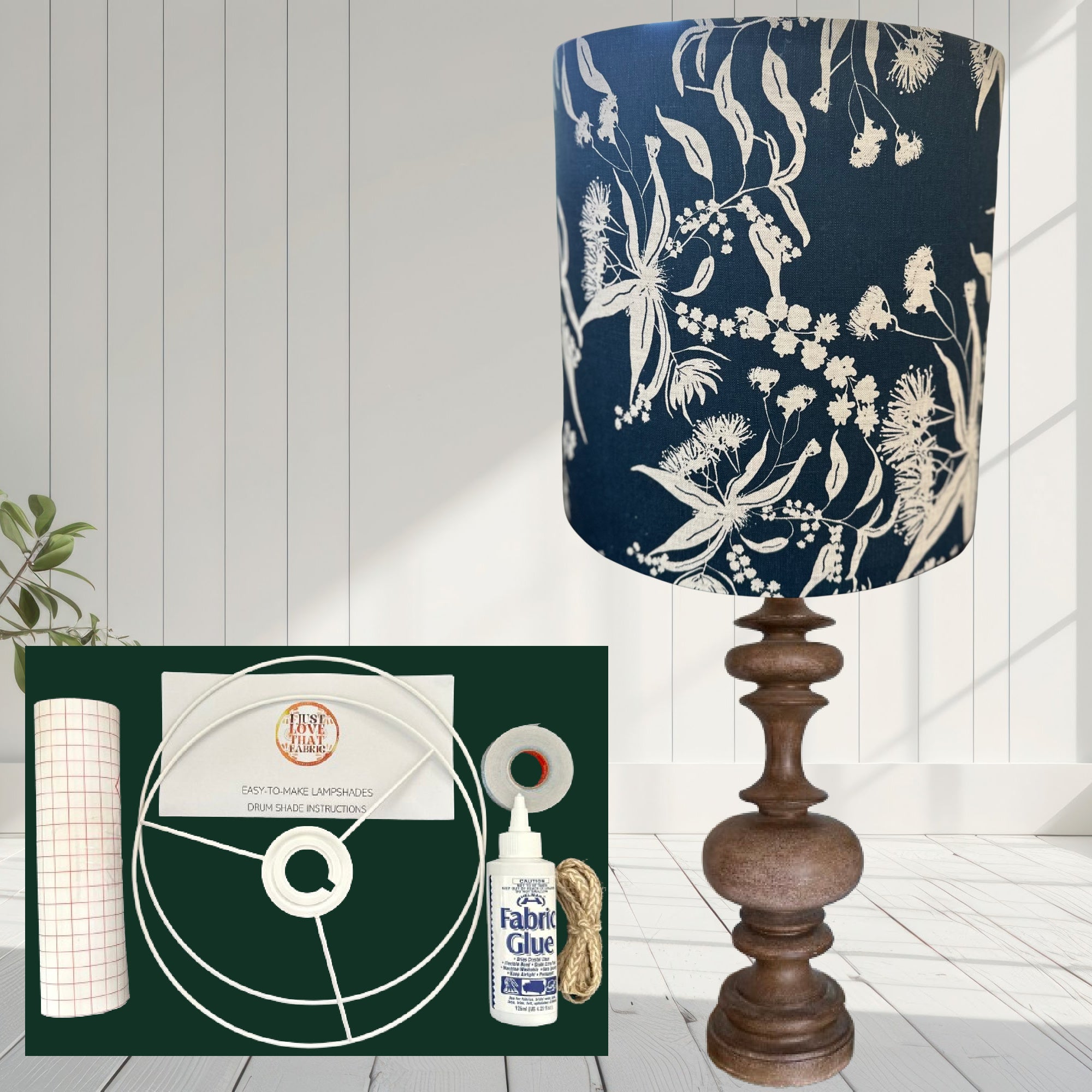 ijustlovethatfabric Lampshade Making DIY Kit - Australian Botanical Navy/oatmeal