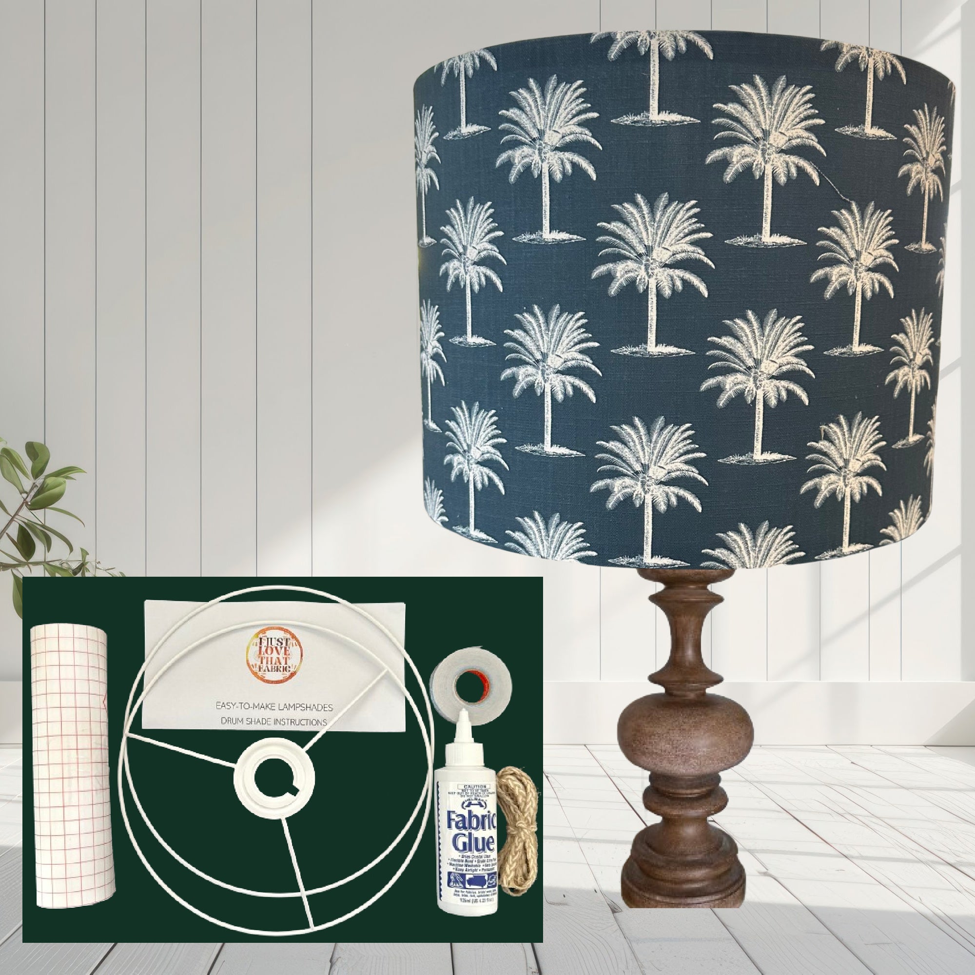 ijustlovethatfabric Lampshade making DIY kit - including Navy Palm Tree fabric