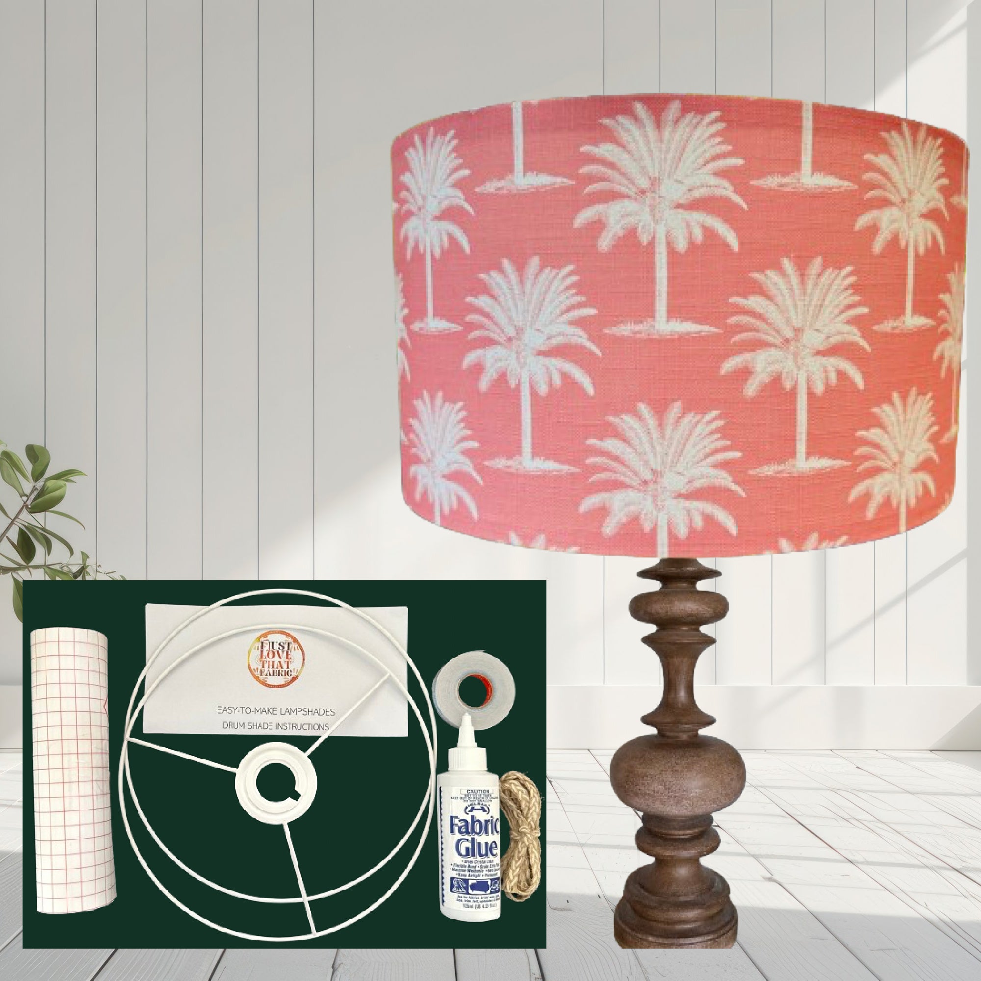 ijustlovethatfabric Lampshade making DIY kit - including Palm Tree Pink