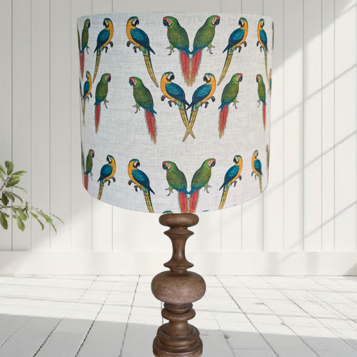 ijustlovethatfabric Parrot Love Lampshade - Macaw on natural linen