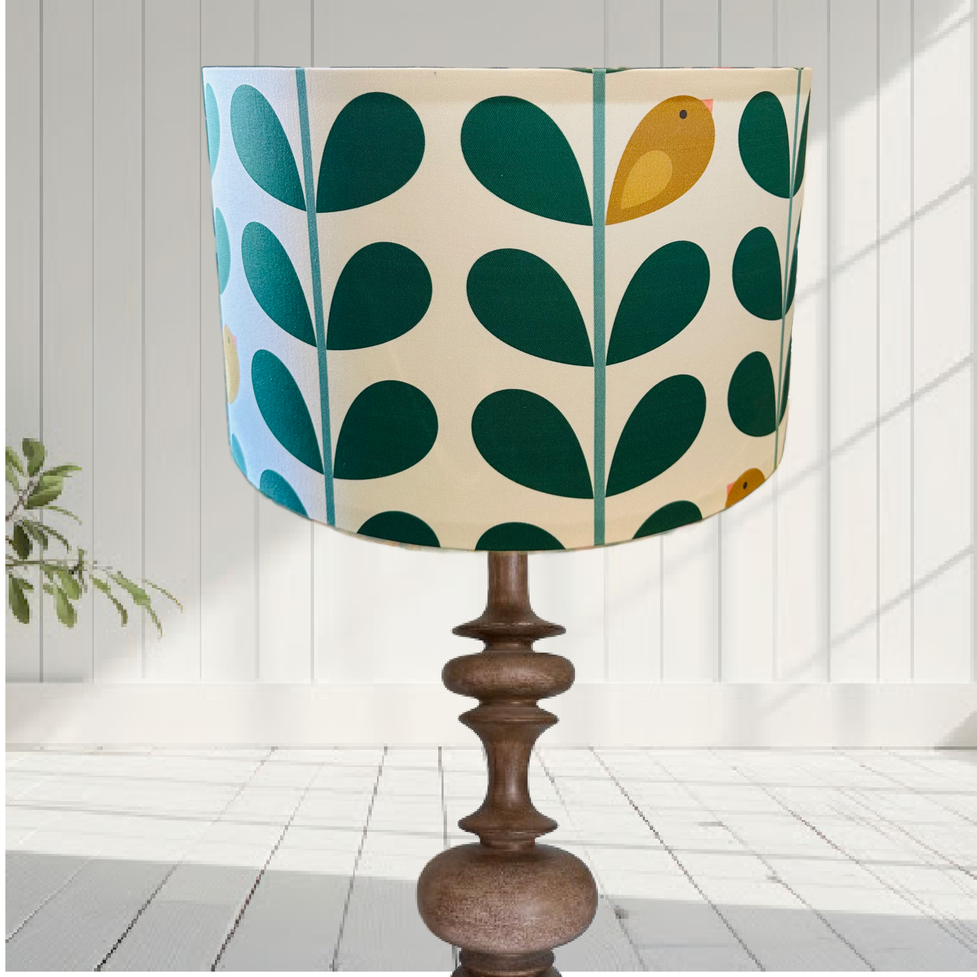 ijustlovethatfabric Lampshade - mid century leaf and birdy fabric