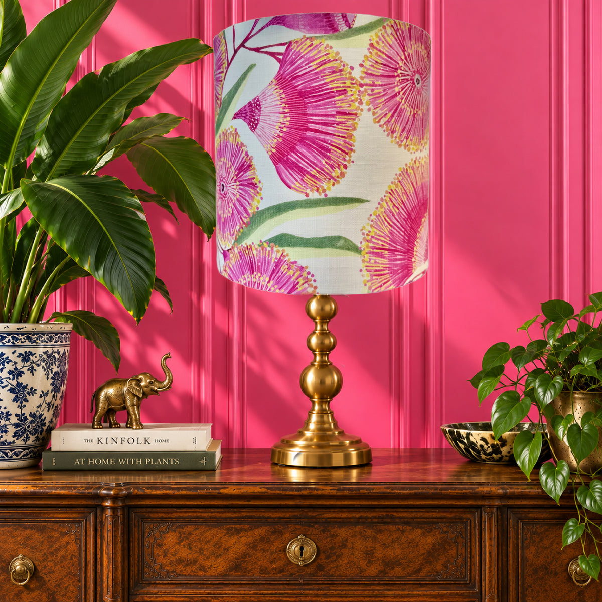ijustlovethatfabric Lampshade - Australian Pink Gum Blossom on white fabric