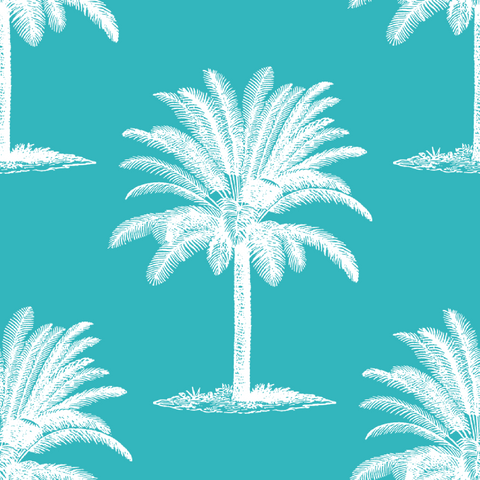 ijustlovethatfabricstore Palm Tree Fabric - Palm Beach aqua and white