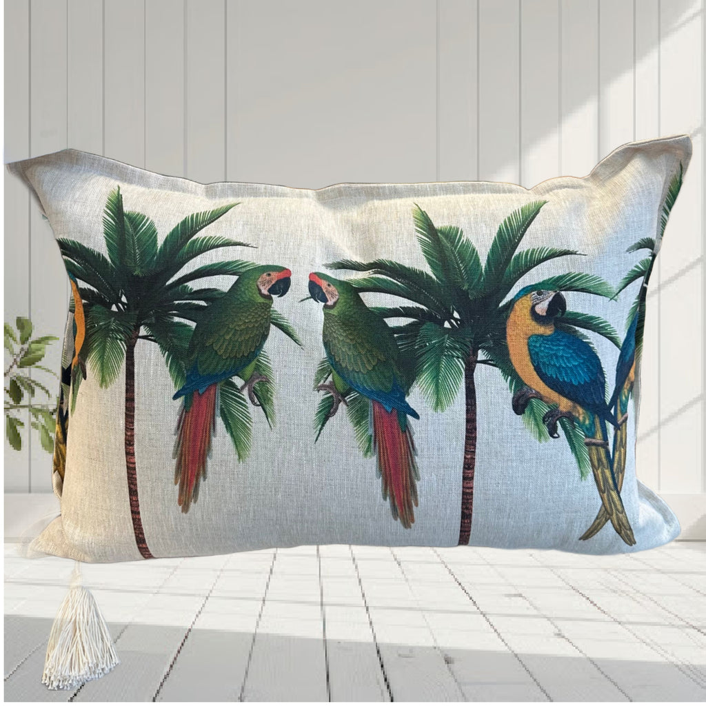 ijustlovethatfabricstore Parrots and Palms cushion cover