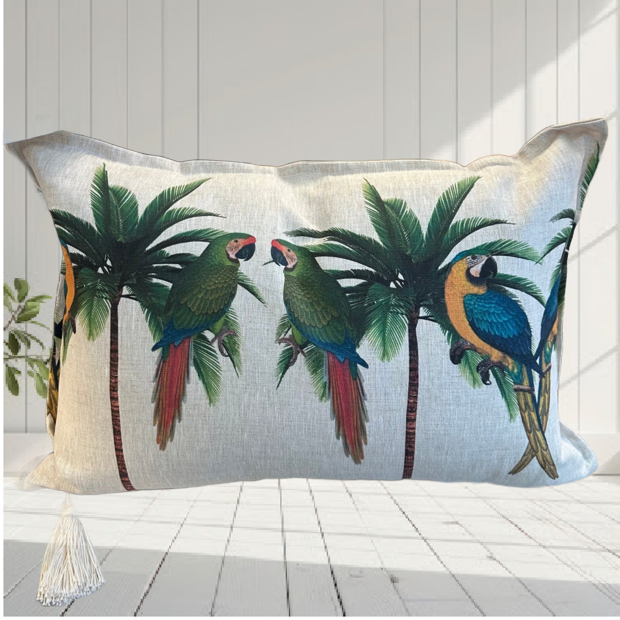 ijustlovethatfabricstore Parrots and Palms cushion cover