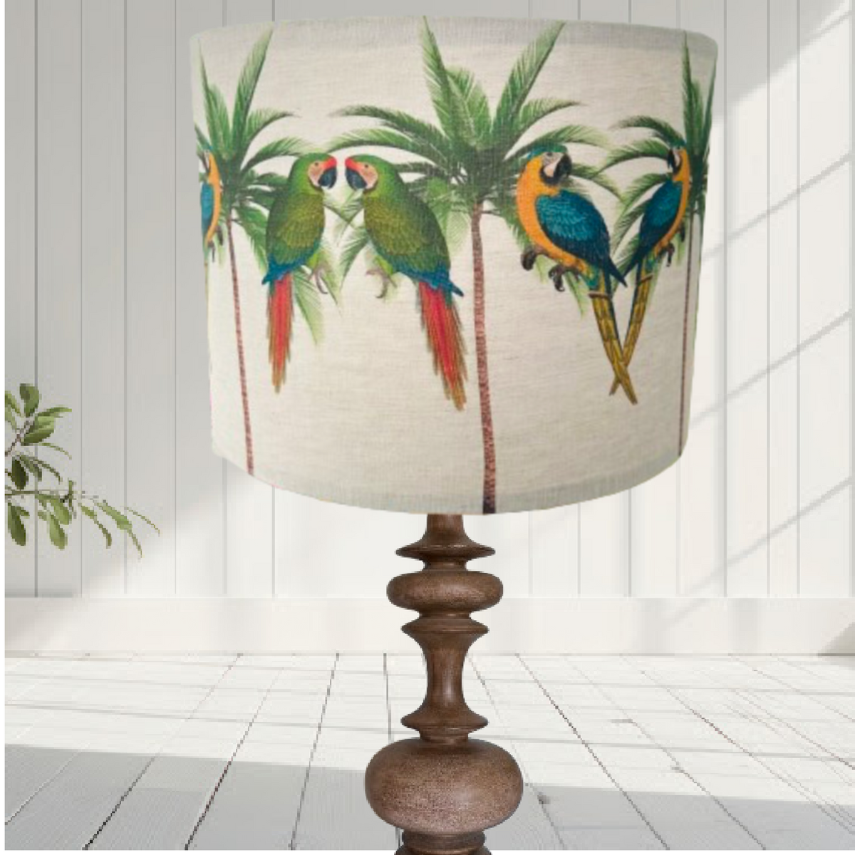 ijustlovethatfabric Parrot and Palms fabric Lampshade - Natural Linen