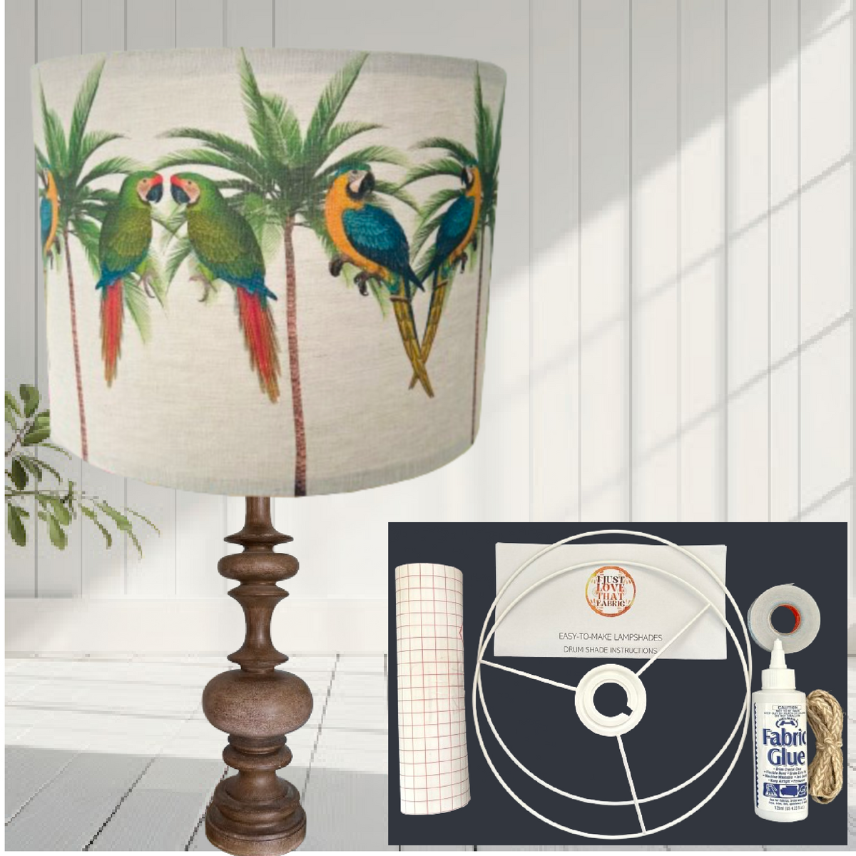 ijustlovethatfabric Parrots & Palms Fabric Lampshade Making Kit - Linen