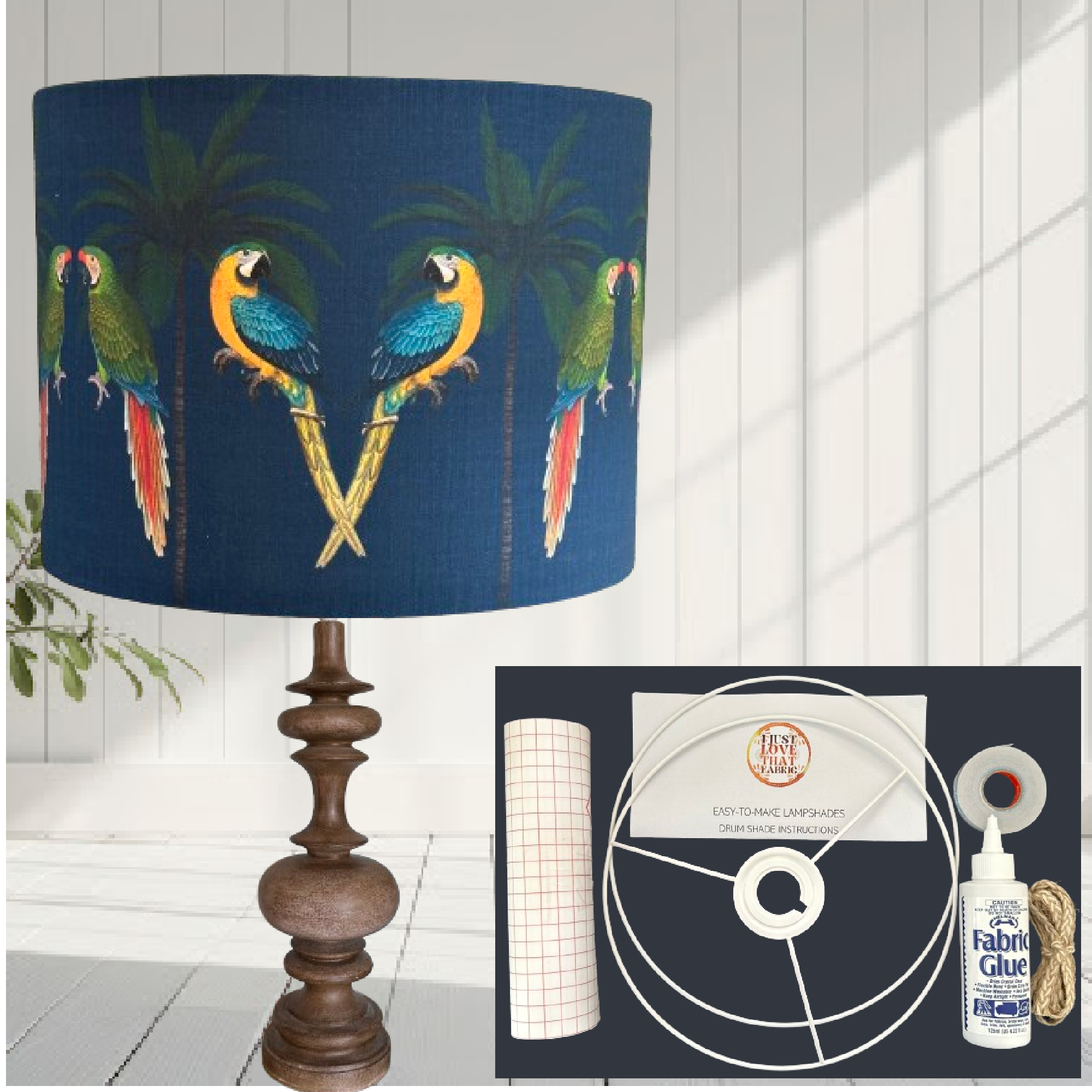 ijustlovethatfabric Parrots & Palms Fabric Lampshade Making Kit - Navy Blue