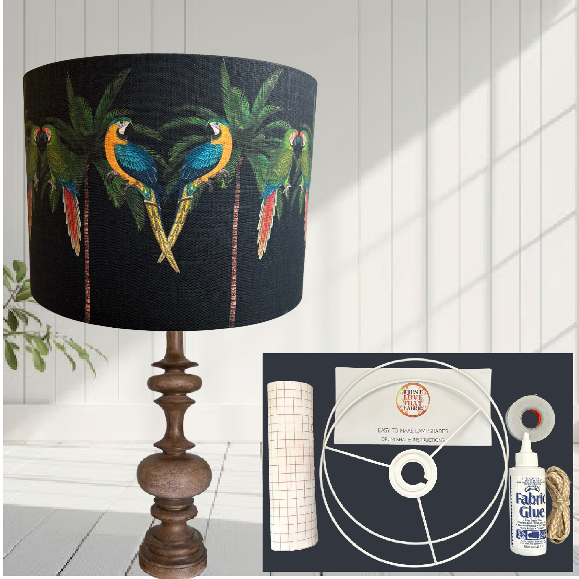 ijustlovethatfabric Parrots & Palms Fabric Lampshade Making Kit - Black