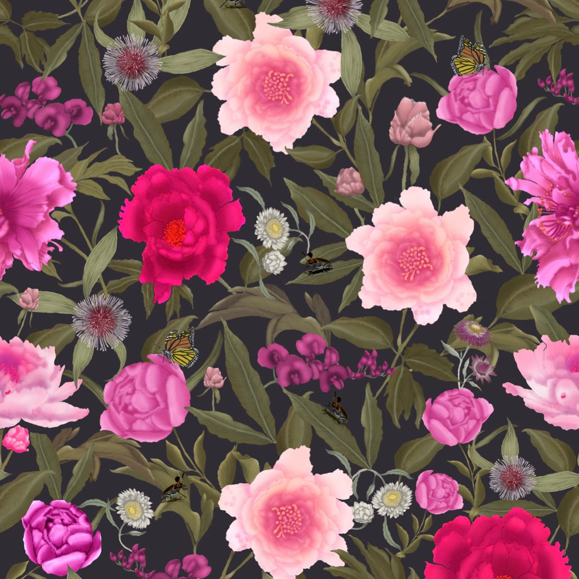 ijustlovethatfabricstore Peony Flower Fabric Fuchsia Pink