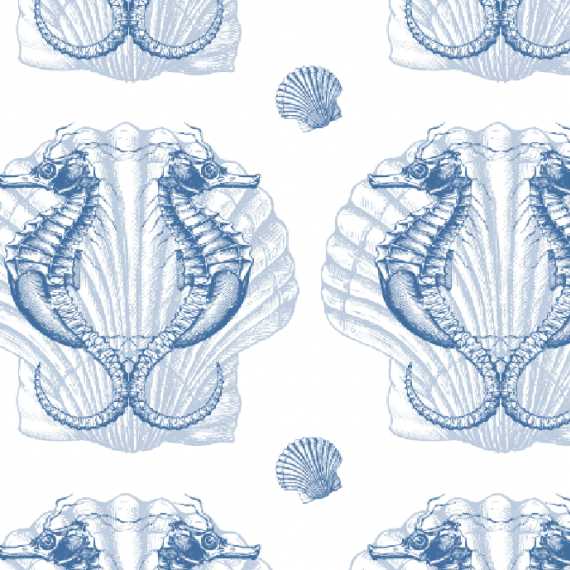 ijustlovethatfabricstore Seahorse and Sea Shell Fabric - Blue and white