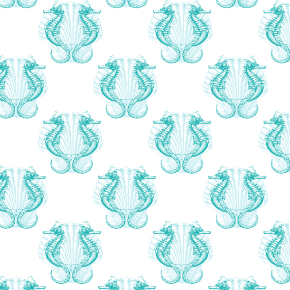 ijustlovethatfabricstore Seahorses and Sea Shell Fabric - Teal and white