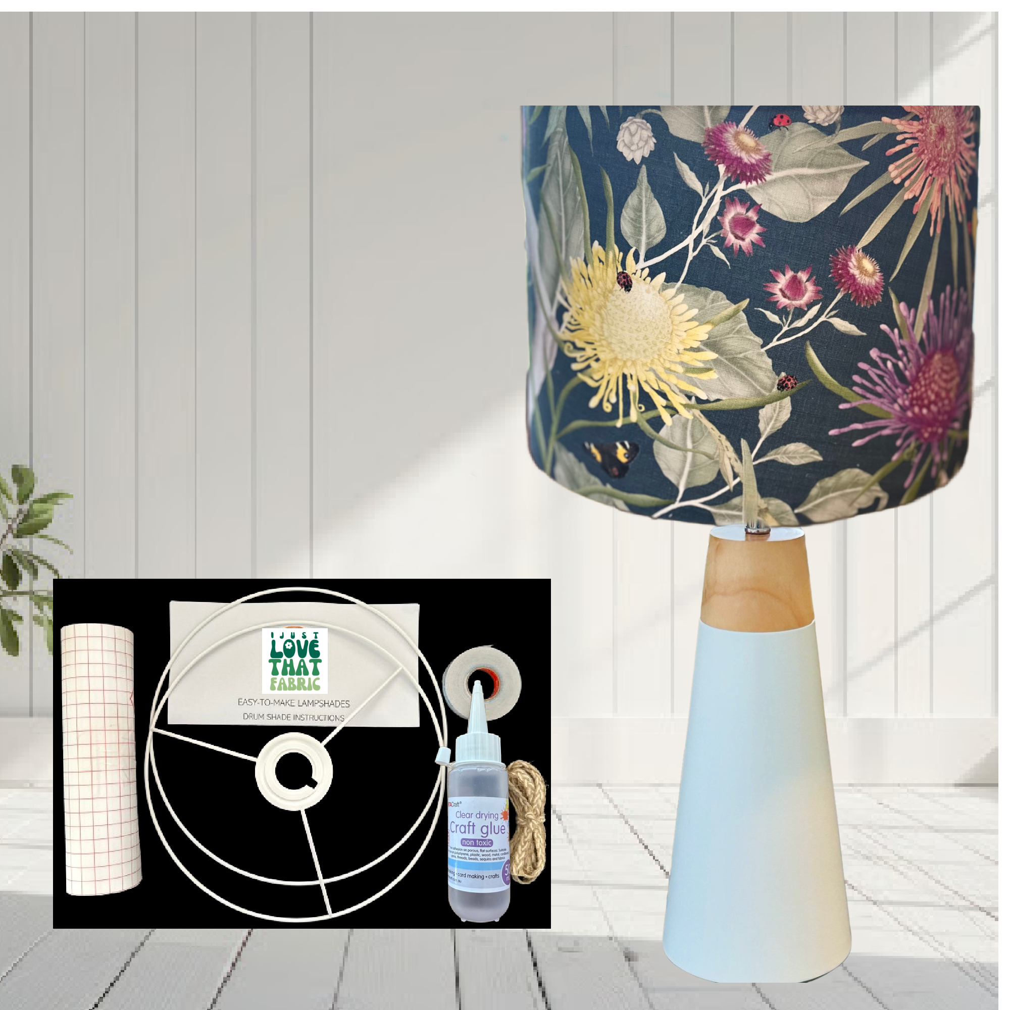 ijustlovethatfabric Lampshade DIY Kit - including Australian Wildflowers on Deep Navy