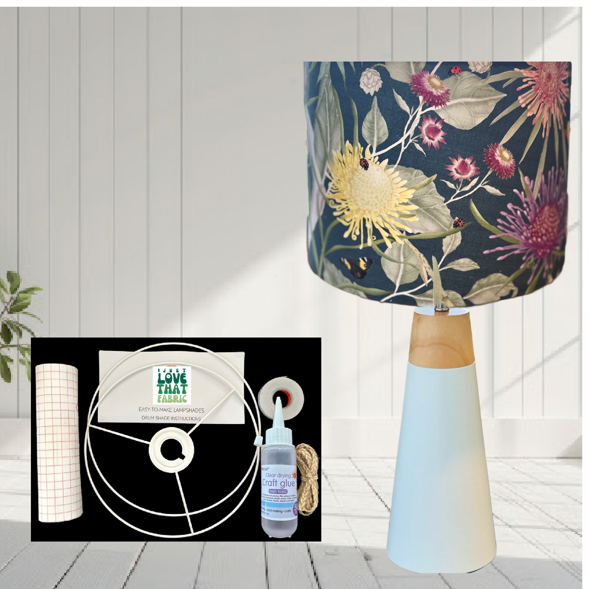 ijustlovethatfabric Lampshade DIY Kit - including Australian Wildflowers on Deep Navy