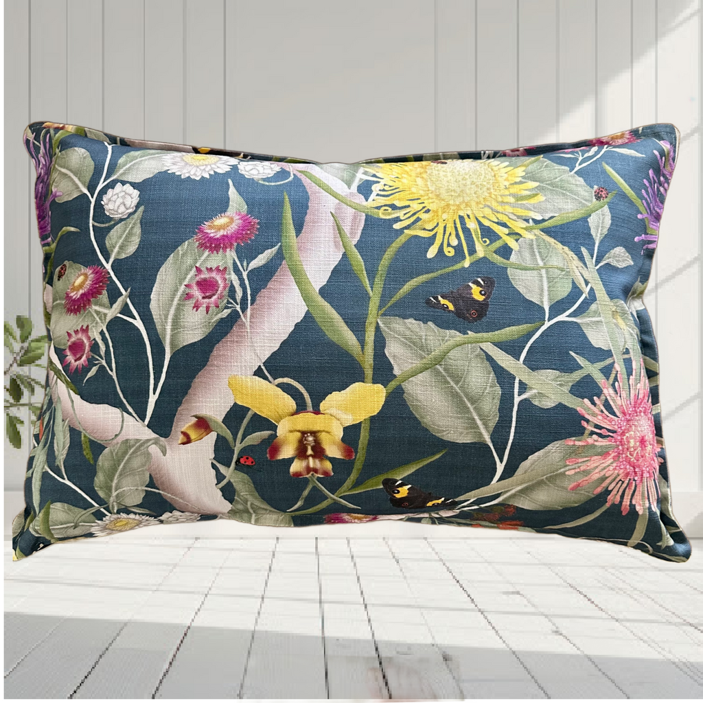 Australian Wildflowers  Cushion Cover slate/navy