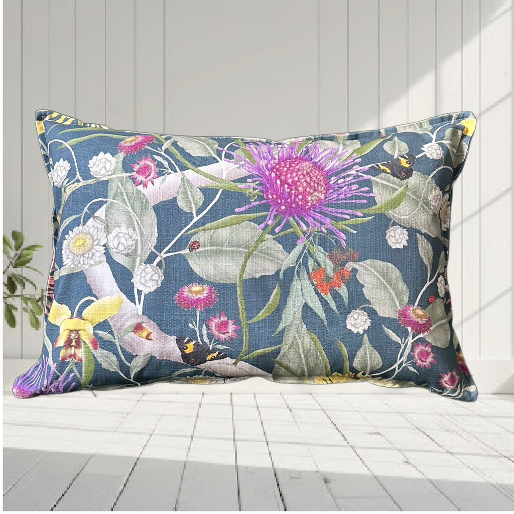 Australian Wildflowers  Cushion Cover slate/navy