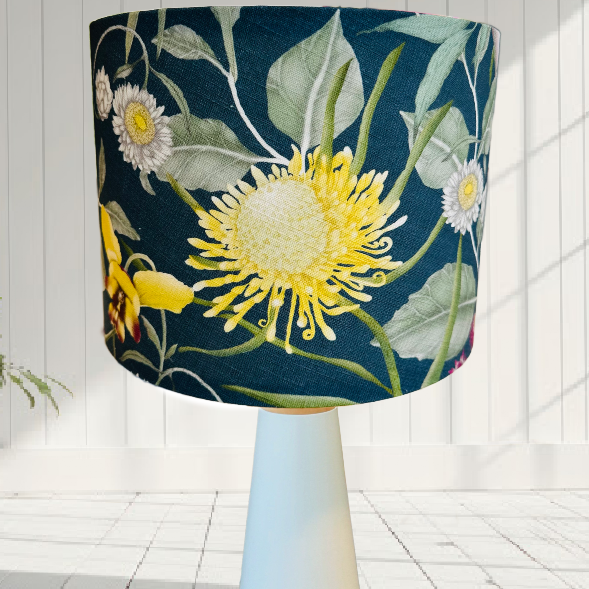 ijustlovethatfabric Australian Wildflowers Lampshade - Deep Blue with yellow flower