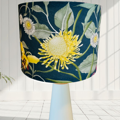 ijustlovethatfabric Australian Wildflowers Lampshade - Deep Blue with yellow flower