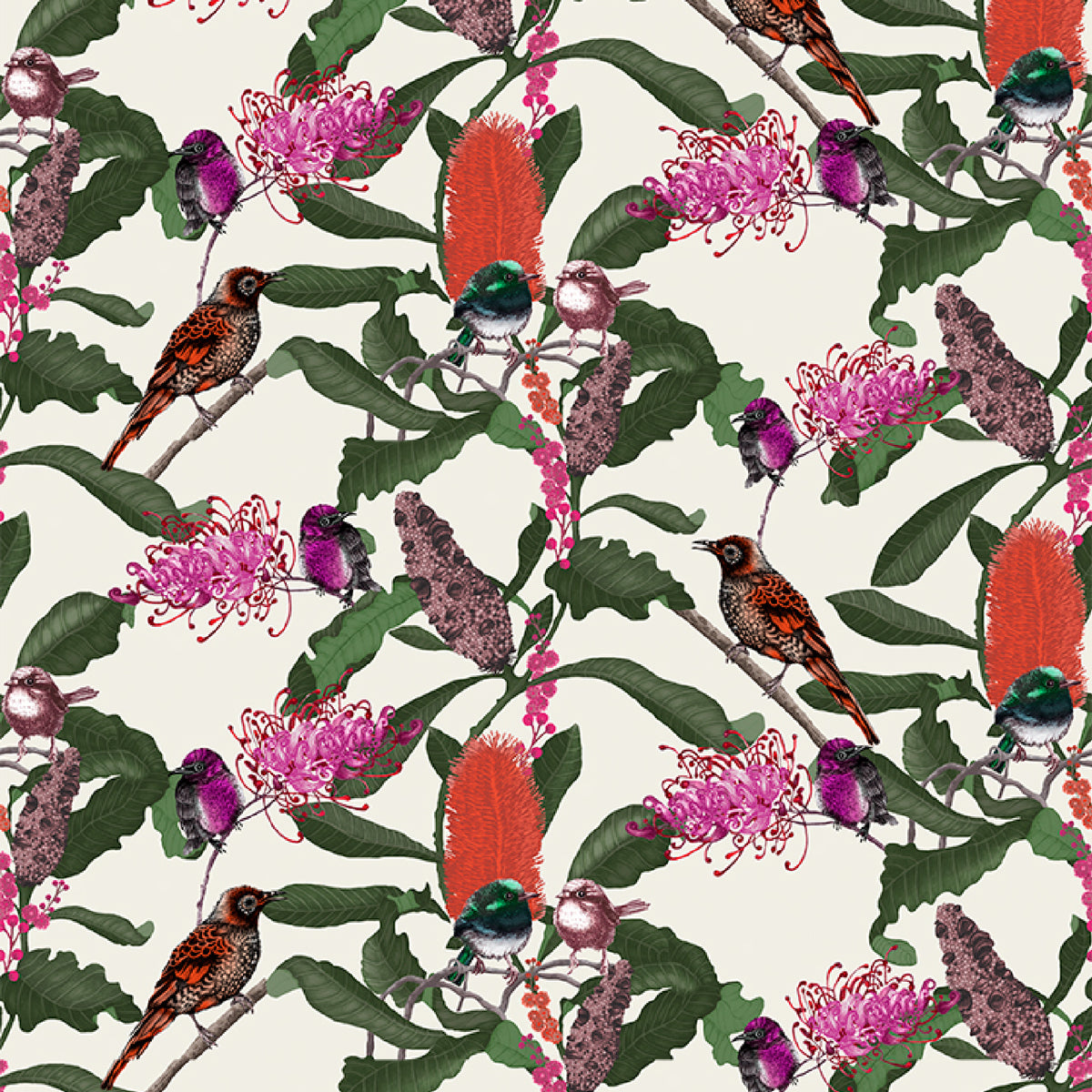 ijustlovethatfabricstore Fairy Wren & Banksia Fabric Red