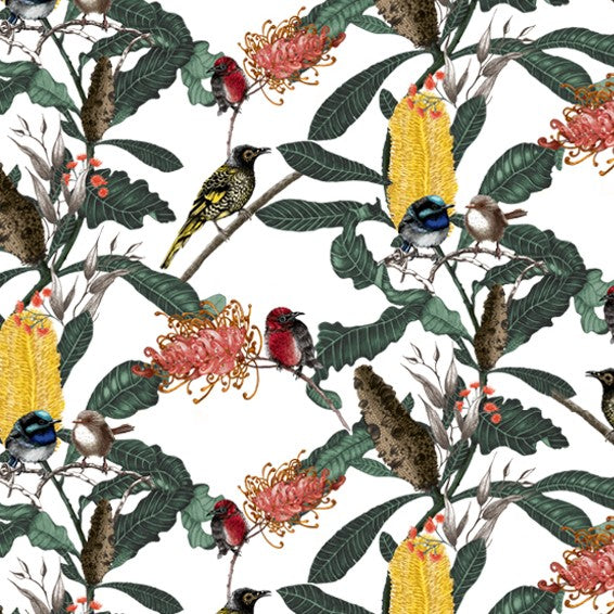 ijustlovethatfabricstore Fairy Wren & Banksia Fabric Yellow