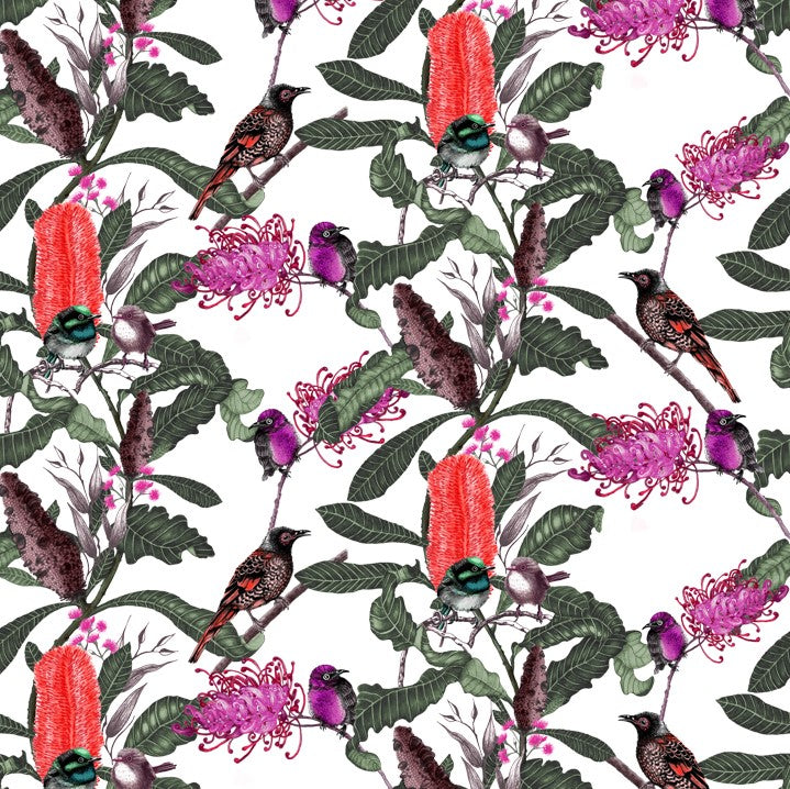 ijustlovethatfabricstore Fairy Wren & Banksia Fabric Peach
