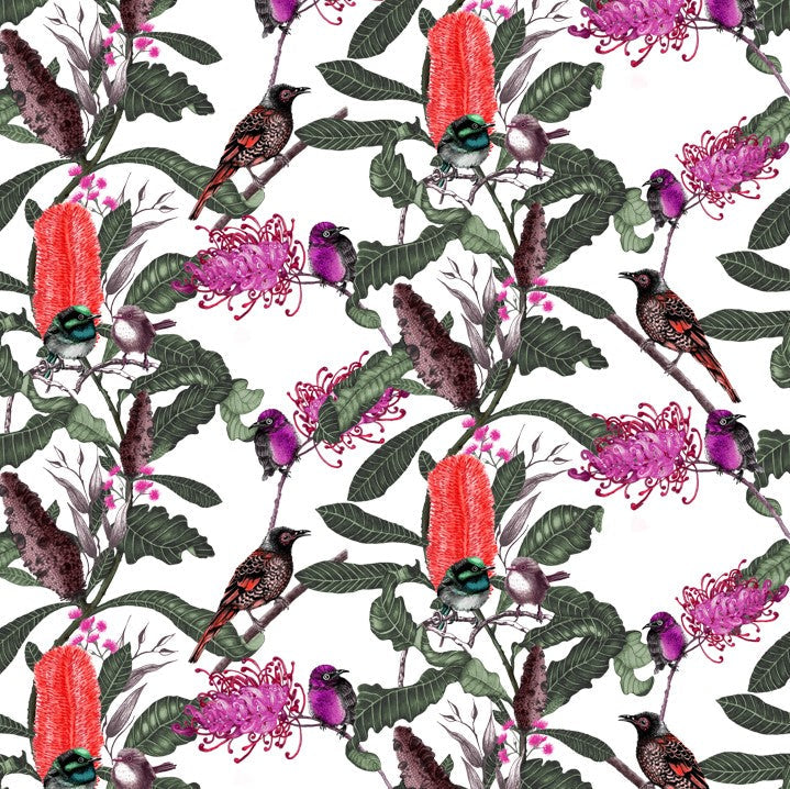 ijustlovethatfabricstore Fairy Wren & Banksia Fabric Teal